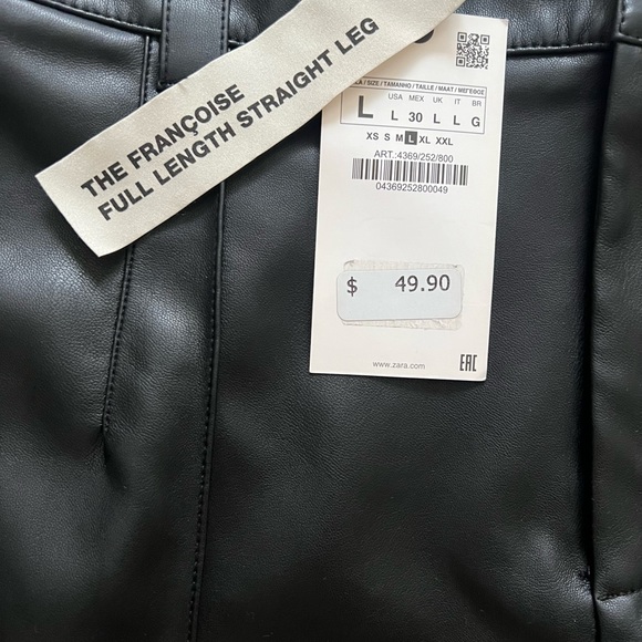 NWT Zara Straight Leg Full Length Faux Leather Pants - Picture 2 of 4